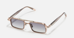 John Dalia Dane | C476 - Luxussonnenbrille mit rosegoldenem Rahmen und grauen Gläsern.