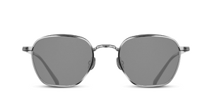 Matsuda M3101 | Palladium White - Matte Black Runde Luxussonnebrille mit silbernem Rahmen und grauen Gläsern