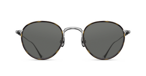 Matsuda M3085-I | Brushed Silver - Khaki Tortoise runde Luxussonnebrille mit silbernem Rahmen und grauen Gläsern