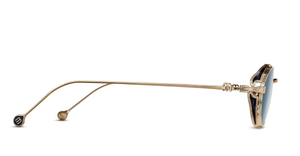 Matsuda M3169 | Brushed Gold - Luxussonnenbrille mit ovalem goldenen Rahmen und blauen Gläsern, hergestellt in Japan