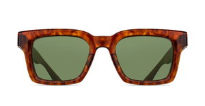 Matsuda M1033 | Walnut Amber - Luxussonnenbrille mit braunem Rahmen und grünen Gläsern handgemacht in Japan in Eckig