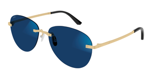 Cartier CT0254S 001 Rahmenlose Luxus-Sonnebrille in Gold mit blauen verspiegelten Gläsern