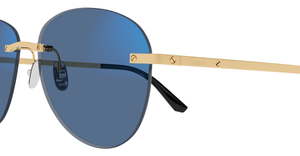 Cartier CT0254S 001 Rahmenlose Luxus-Sonnebrille in Gold mit blauen verspiegelten Gläsern