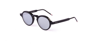 Thom Browne 926A | 001 runde Luxus-Sonnenbrille mit schwarzem Rahmen und blauen Gläsern