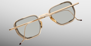 jacques marie mage atkins altan eckige goldene Sonnenbrille mit hellgrünen gläsern