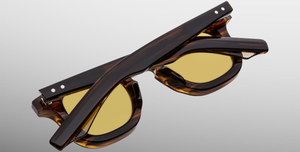 jacques marie mage devaux hazel eckige sonnenbrille in havana mit gelben gläsern
