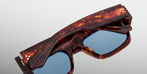 jacques marie mage donat breccia eckige sonnenbrille in havana mit blauen gläsern