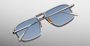 jacques marie mage earl antique silver eckige aviator sonnenbrille in gunmetal und silber mit blauen gläsern
