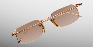 jacques marie mage fonda sweetheart eckige randlose sonnenbrille aus titan in rosegold und orangenen gläsern