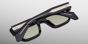 Jacques Marie Mage Jeff Cobra eckige Sonnenbrille in schwarz mit grün und hellgrünen Gläsern