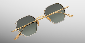 jacques marie mage verlaine musket eckige sonnenbrille in gold und silber mit grünen gläsern