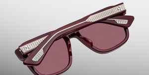 jacques marie mage yves cassis eckige sonnenbrille in rubinrot mit weinroten gläsern