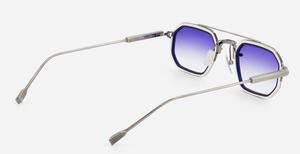 sato kursa as/p-1 rechteckige sonnenbrille mit doppelsteg aus titan in silber mit blauen verlaufsgläsern