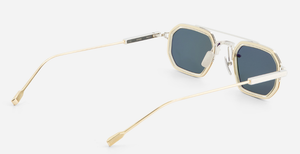 sato kursa p/lg-1 rechteckige sonnenbrille mit doppelsteg aus titan in silber und gold mit grünen gläsern