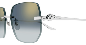 cartier 0549S 003 eckige Sonnenbrille in Silber mit blauen Gläsern