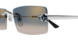 front cartier 0598s 002 eckige randlose sonnenbrille in silber mit grauen gläsern