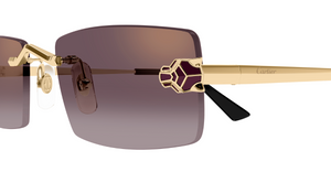 cartier 0598s 005 eckige rahmenlose sonnenbrille in gold mit violetten gläsern