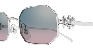 cartier ct0682s 009 eckige metallsonnenbrille in silber mit hellblauen gläsern