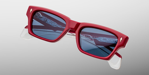 jacques marie mage ashcroft pirate eckige sonnenbrille in rot mit blauen gläsern