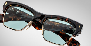 jacques marie mage bugsy beau cateye sonnenbrille in havana und gold mit petrol-blauen gläsern