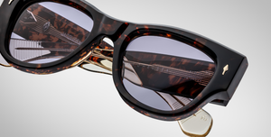 jacques marie mage chelsea beau eckige sonnenbrille in havana mit blauen gläsern