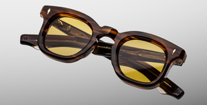 jacques marie mage devaux hazel eckige sonnenbrille in havana mit gelben gläsern