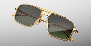 jacques marie mage earl musket eckige sonnenbrille in gold und silber mit grünen gläsern
