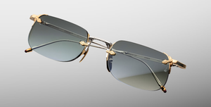 jacques marie mage fonda electrum eckige randlose sonnenbrille aus titan in silber und gold mit grünen verlaufsgläser