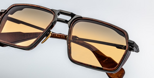 jacques marie mage gt-r boa eckige sonnenbrille in schwarz und braun mit braunen gläsern