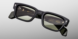 Jacques Marie Mage Jeff Cobra eckige Sonnenbrille in schwarz mit grün und hellgrünen Gläsern
