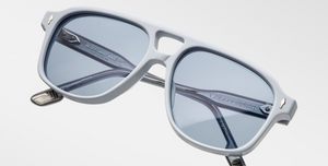 jacques marie mage leonard sky suede aviator sonnenbrille in matt blau mit blauen gläsern