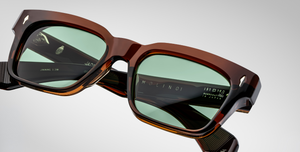 jacques marie mage molino zoltar eckige sonnenbrille in braun mit grünen gläsern