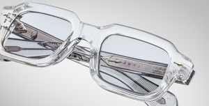 jacques marie mage sandro sulfur eckige sonnenbrille in transparent mit grauen gläsern