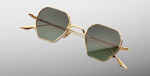 jacques marie mage verlaine musket eckige sonnenbrille in gold und silber mit grünen gläsern