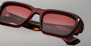 Jacques Marie Mage Walker Burgundy Rechteckige Sonnenbrille in weinrot mit roten Gläsern