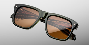jacques marie mage yves borneo eckige sonnenbrille in grün mit orangenen gläsern