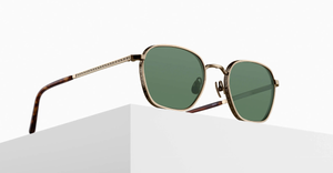 Matsuda M3101_Antique Gold - Dark Brown eckige Sonnenbrille aus Titan in gold mit grünen Gläsern