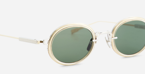 sato Acamar II | P/LG-1 ovale sonnenbrille aus titan in platinum um gold mit grau grünen gläsern