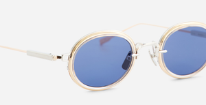 Sato Acamar II P/RG-1 ovale sonnenbrille aus titan n platinum und rose gold mit blauen gläsern