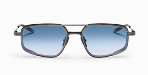 akoni atlantis brushed black rhodium eckie aviator sonnenbrille aus titan in silber mit blauen verlaufsgläsern