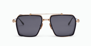 akoni tiros brushed gold eckige sonnenbrille in gold und schwarz mit grauen gläsern
