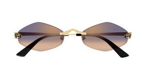 Cartier 0433S 005 sechseckige randlose Sonnenbrille in gold mit violetten Gläsern