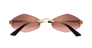 cartier 0433s 006 sechseckige randlose sonnenbrille in gold mit roten verspiegelten gläsern