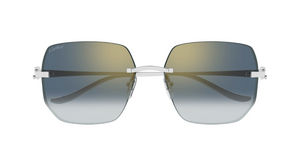 cartier 0549S 003 eckige Sonnenbrille in Silber mit blauen Gläsern