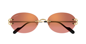 cartier 0551S 005 ovale randlose sonnenbrille in gold mit roten gläsern