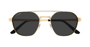 cartier 0571s 001 eckige sonnenbrille in gold mit grauen gläsern