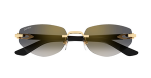 cartier 0580s 001 randlose sonnenbrille in gold und schwarz mit grauen gläsern