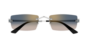 front cartier 0598s 002 eckige randlose sonnenbrille in silber mit grauen gläsern