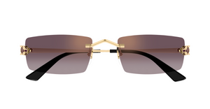 cartier 0598s 005 eckige rahmenlose sonnenbrille in gold mit violetten gläsern