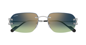 Cartier CT0468S 006 randlose sonnenbrille in silber mit blau grünen gläsern